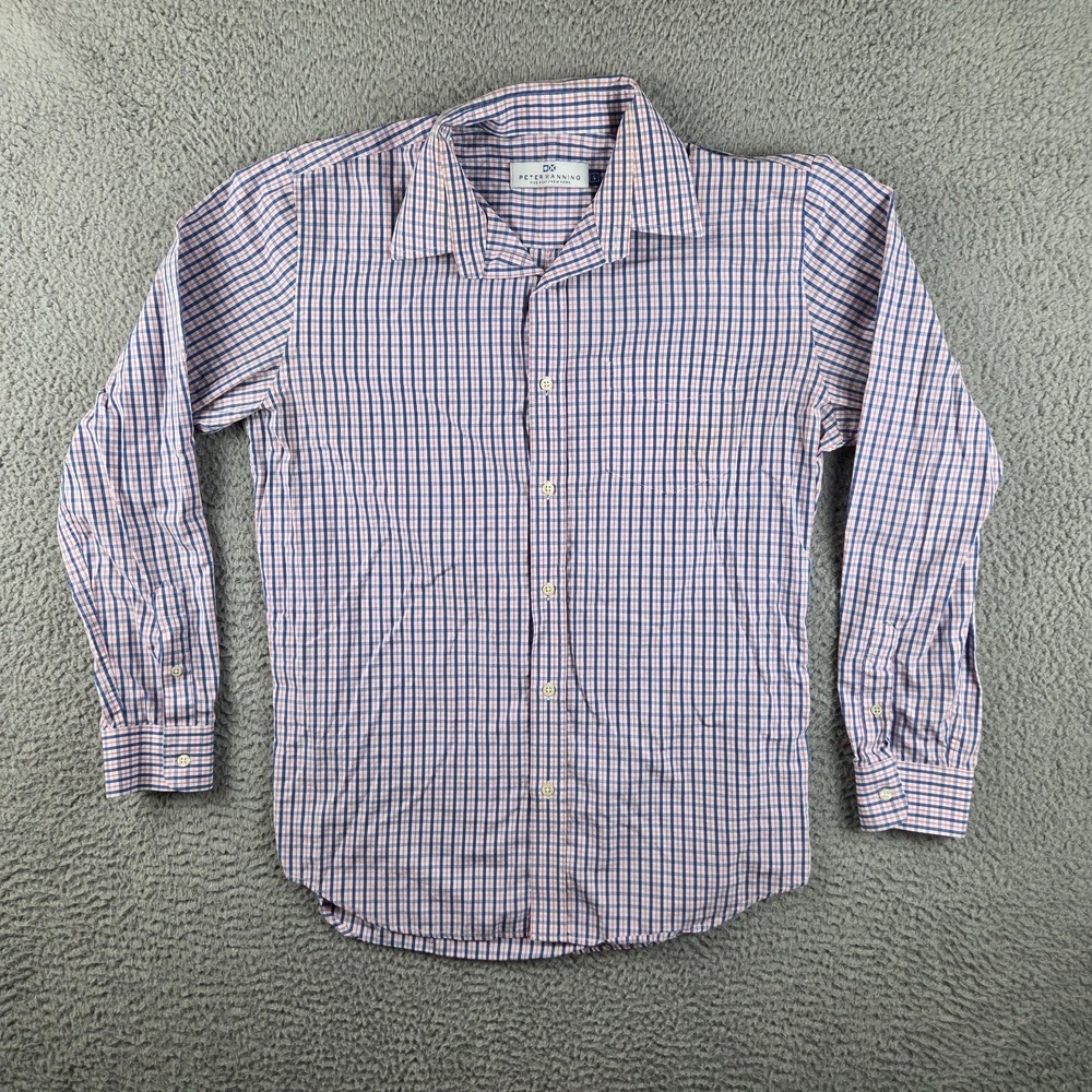Peter Manning NYC Shirt Mens Size 4 Orange Blue Plaid Button Down Long Sleeve